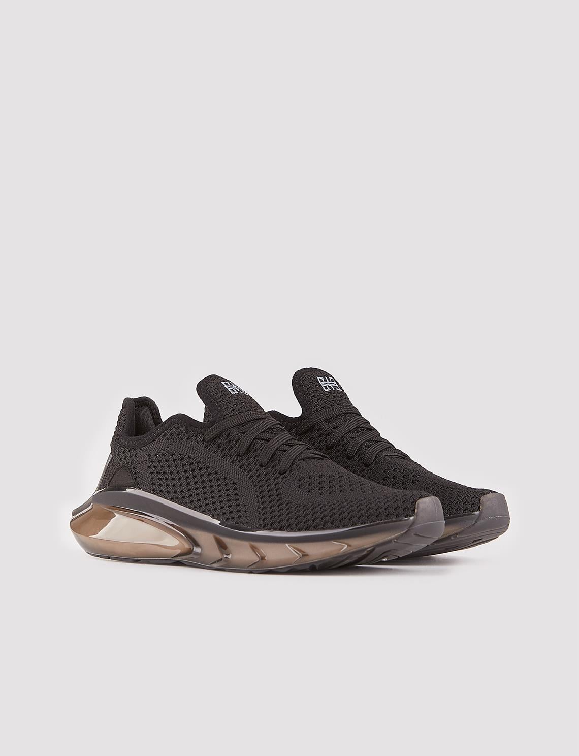 Women's Black Knitted Lace-up Athletic Shoes