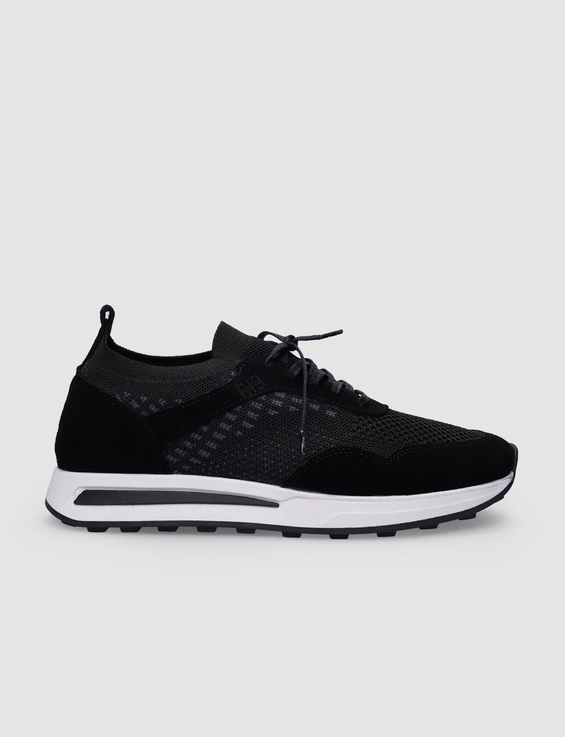 Knitted Black Lace-up Men's Athletic Shoes