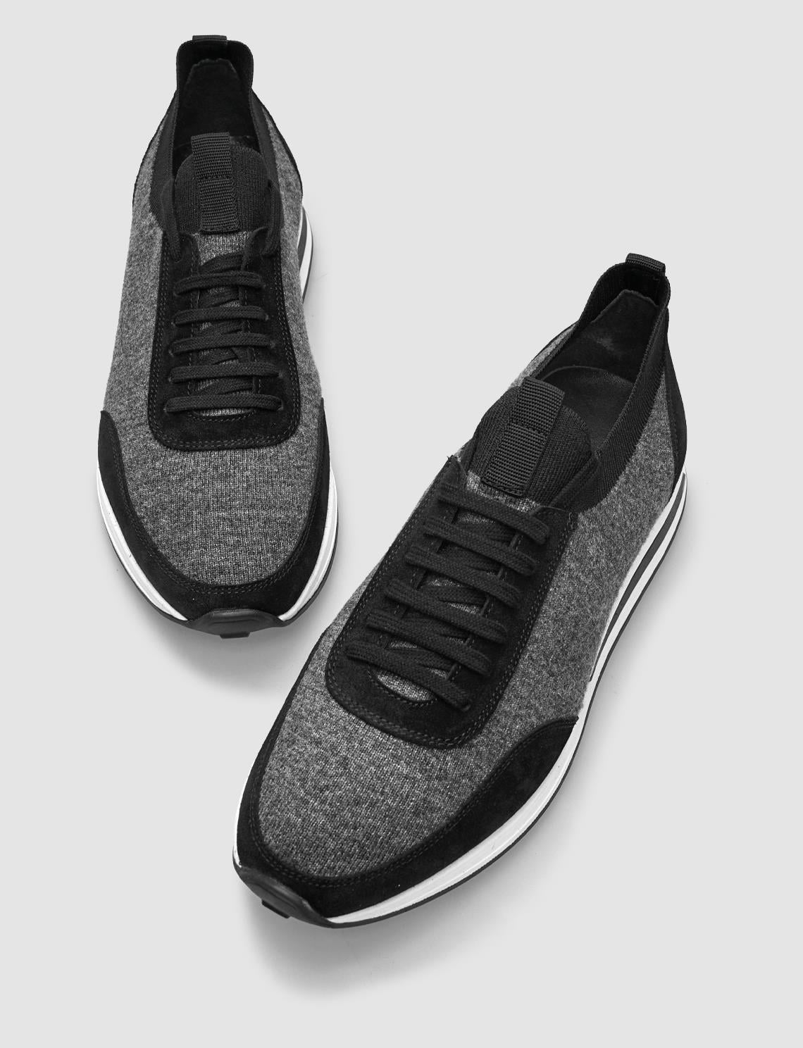 Knitted Black Lace-up Men's Athletic Shoes