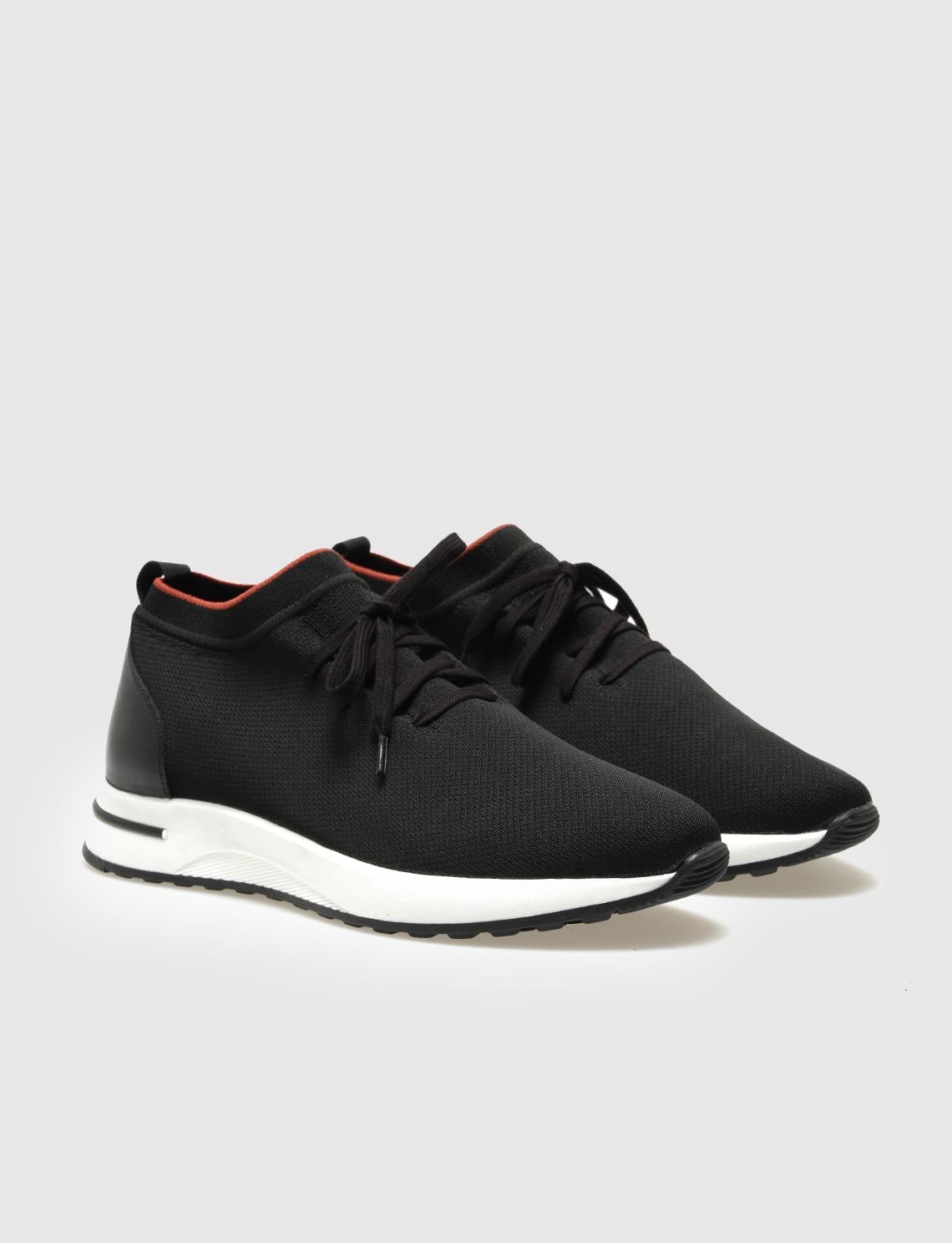 Knitted Black Lace-up Men's Athletic Shoes