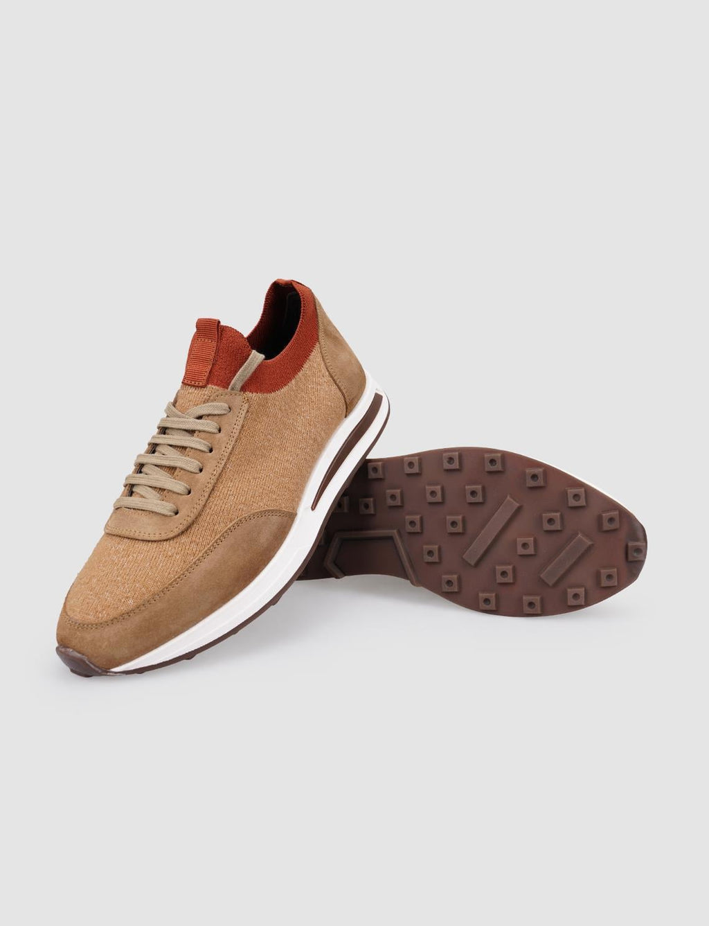 Men's Knitted Tan Lace-up Athletic Shoes