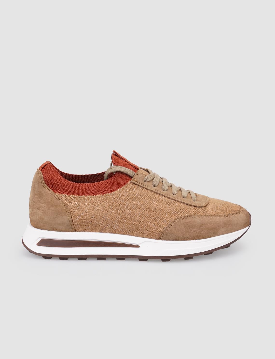 Men's Knitted Tan Lace-up Athletic Shoes
