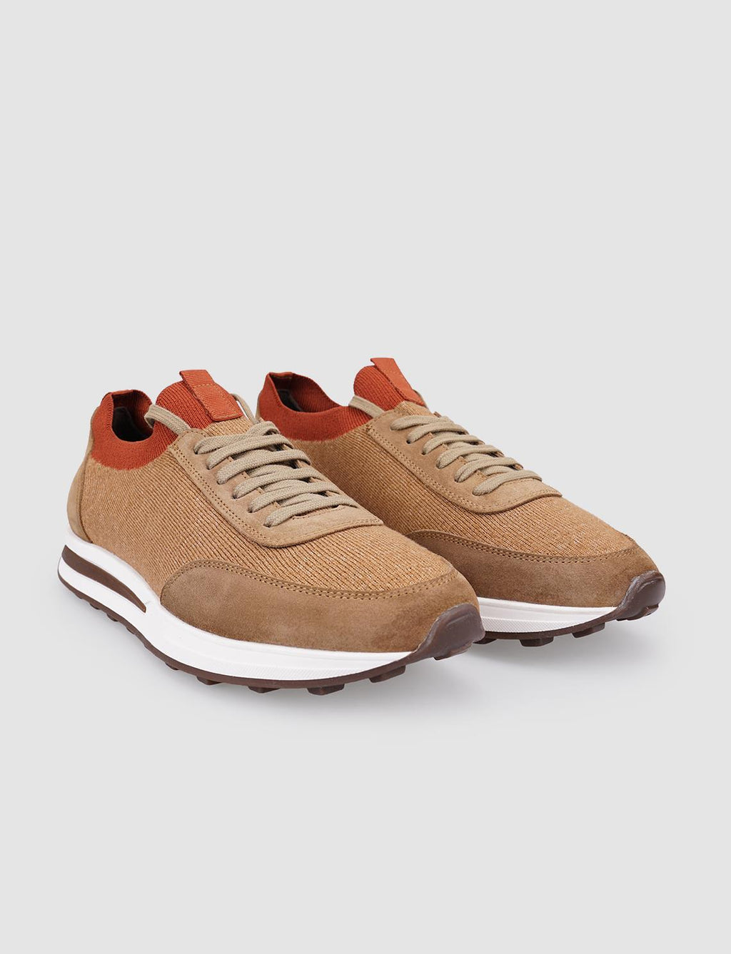 Men's Knitted Tan Lace-up Athletic Shoes