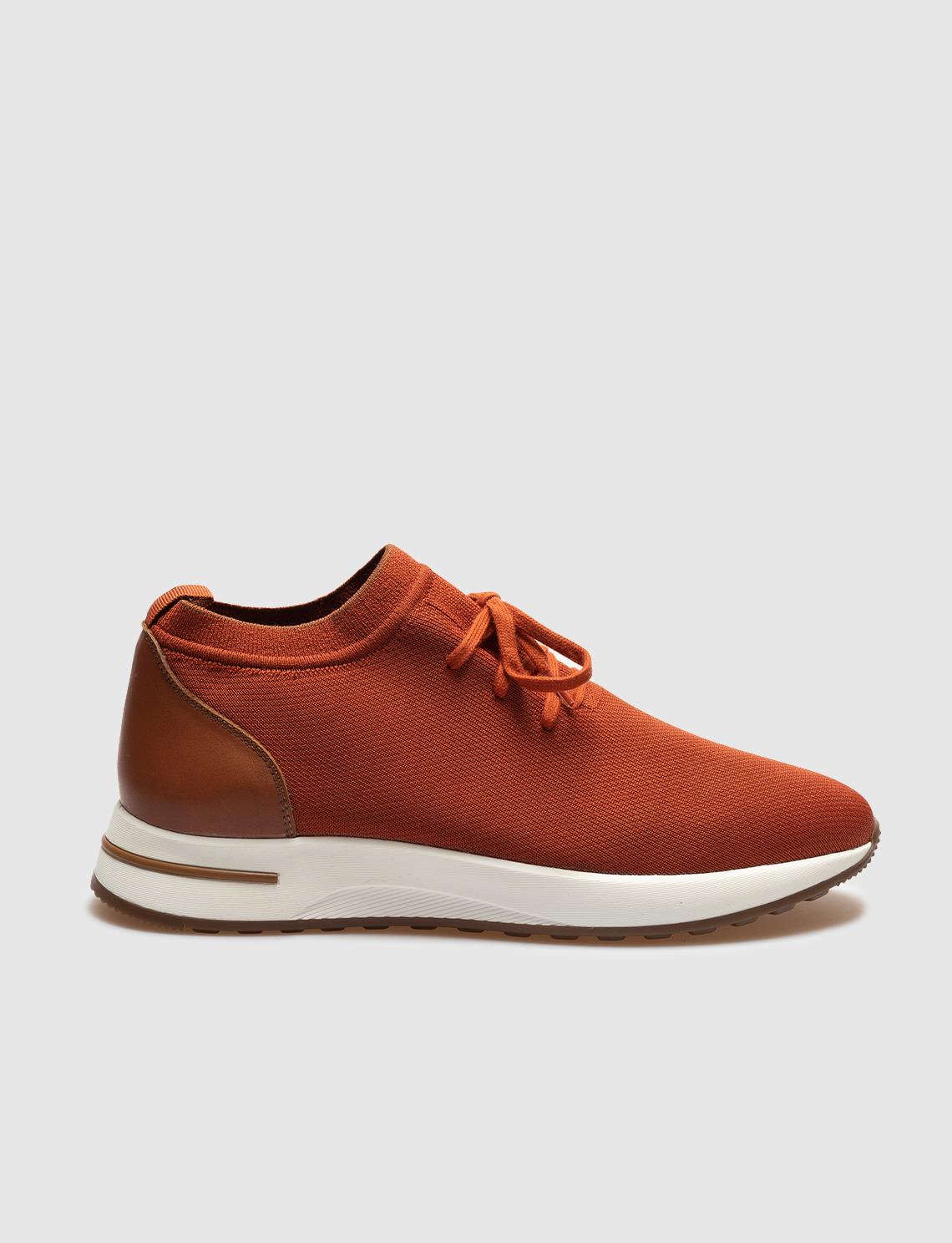 Knitted Terracotta Lace-Up Men's Athletic Shoes