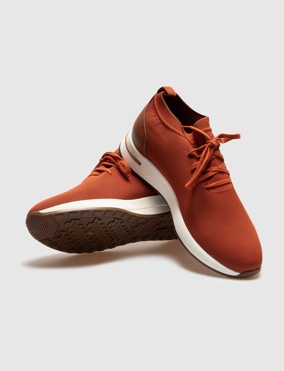 Knitted Terracotta Lace-Up Men's Athletic Shoes