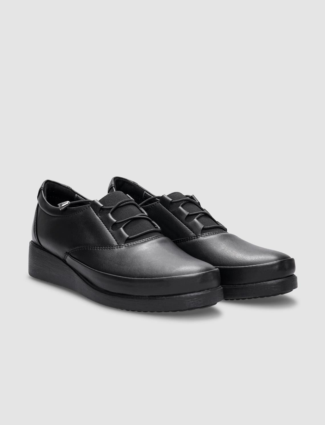 Black Women's Comfort Shoes with Elastic Laces