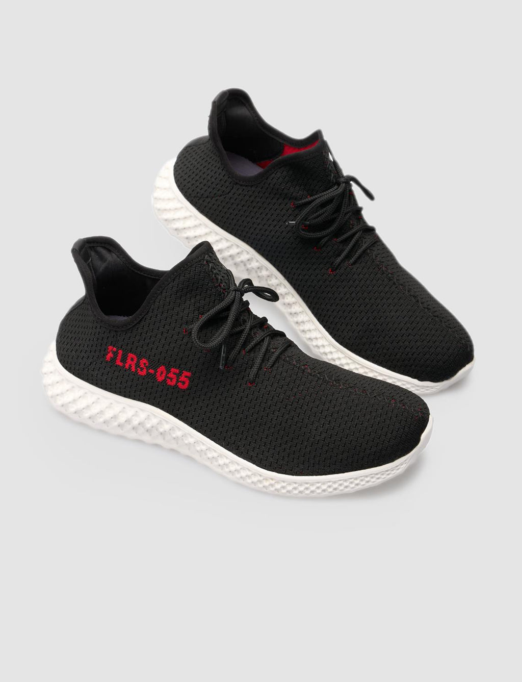 Men's Athletic Shoes with White Sole, Text Pattern, and Black Laces