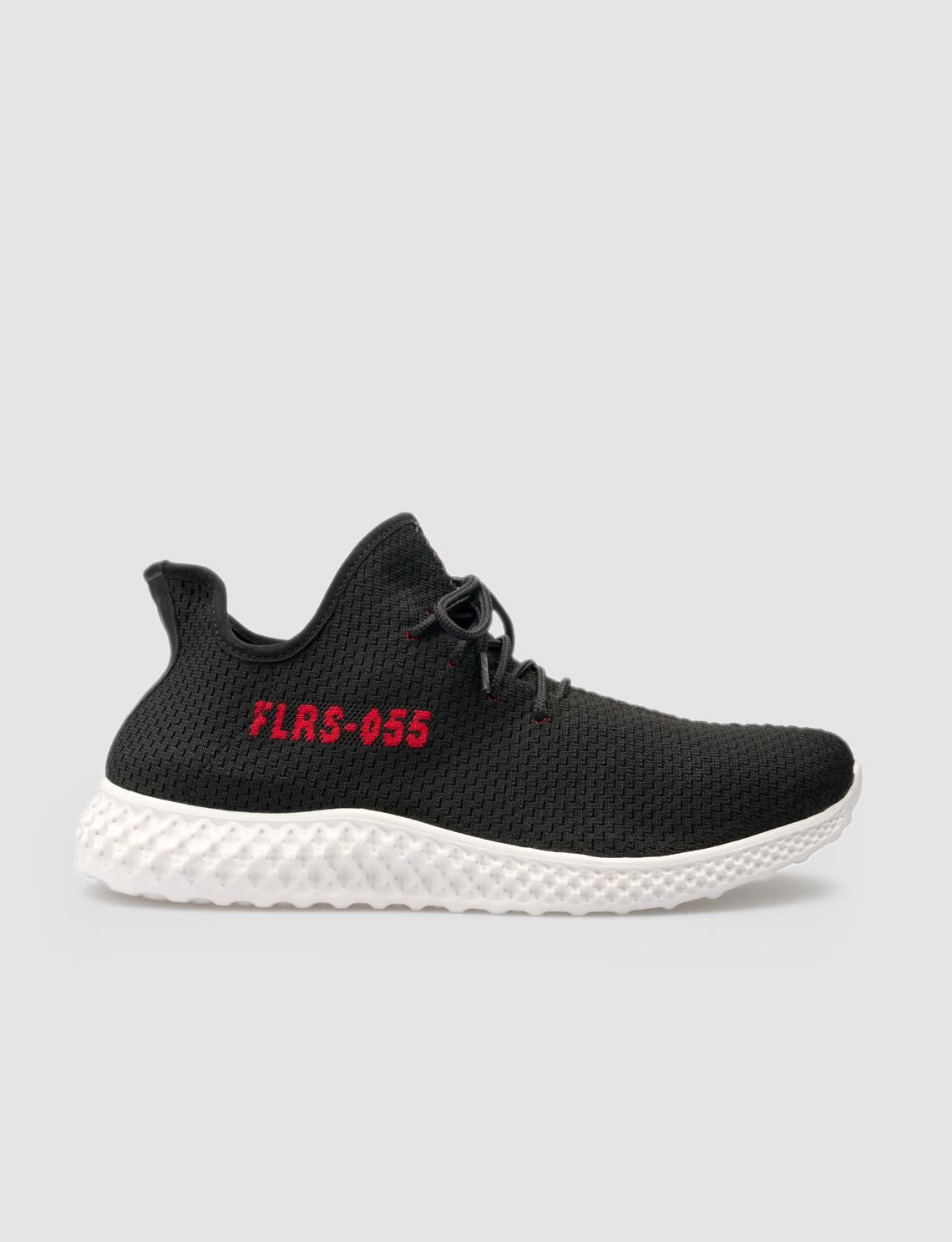 Men's Athletic Shoes with White Sole, Text Pattern, and Black Laces