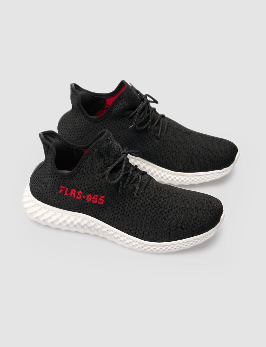 Men's Athletic Shoes with White Sole, Text Pattern, and Black Laces